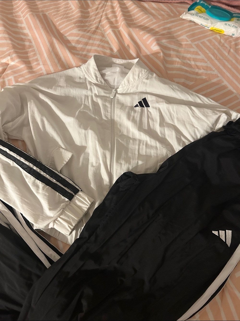 adidas White and Black Two-Piece Track Set